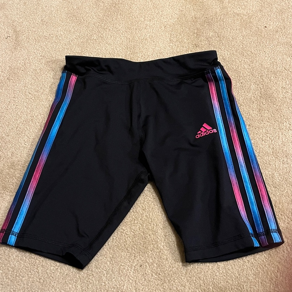 adidas girls shorts size 10/12 black with pink and blue